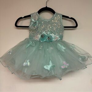 Toddler Seafoam Green Butterfly Fairy Princess Sequins Tulle Dress